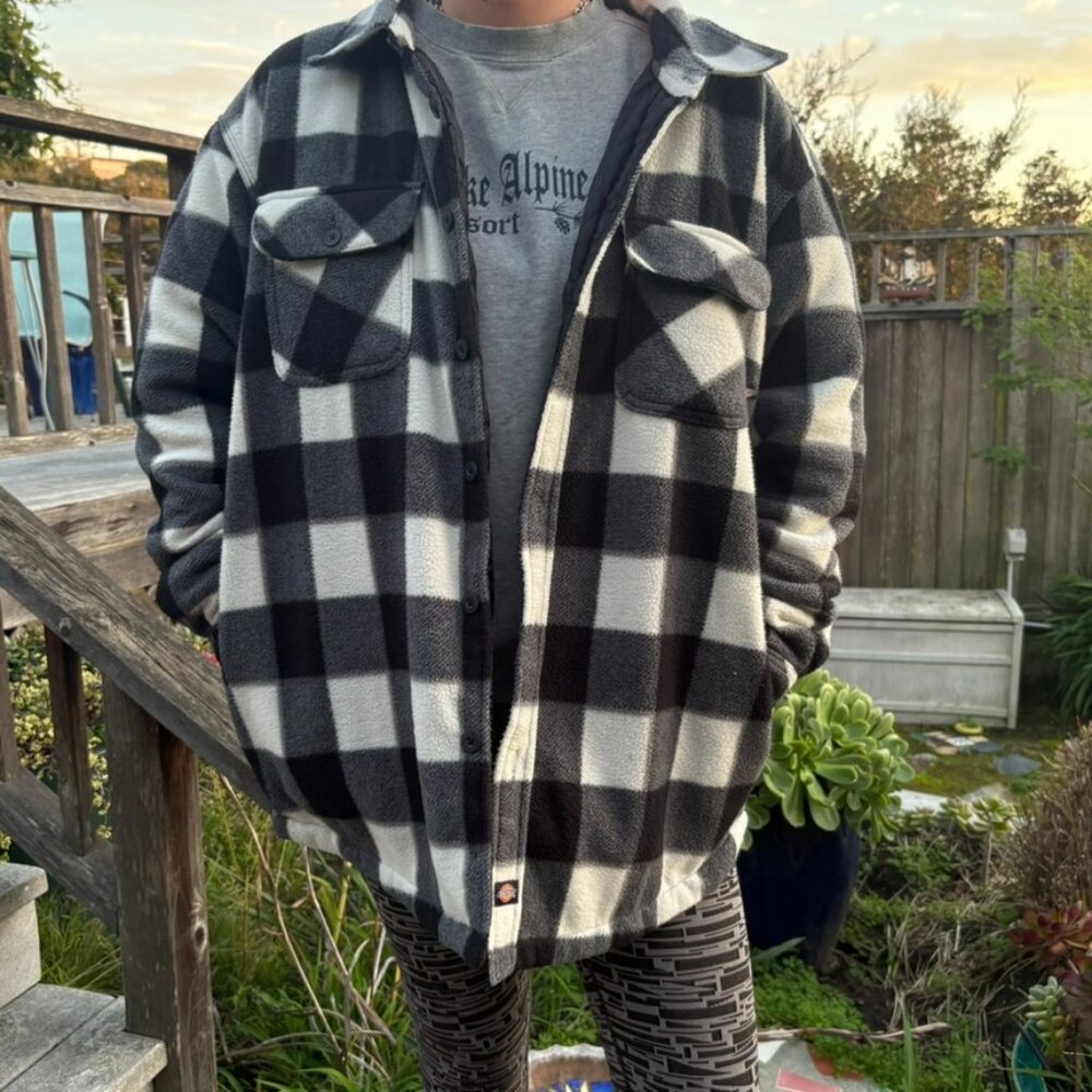 Dickies Down Jacket Button Up Plaid Mens Size XL